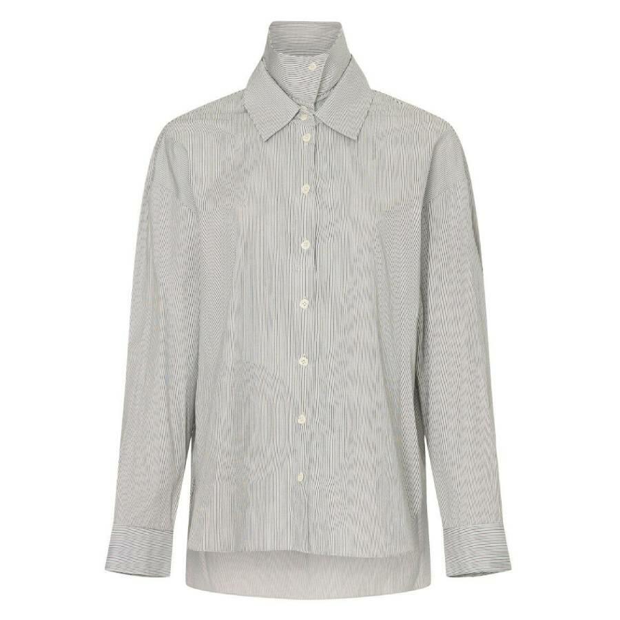 Tibi Double Collar Micro Stripe Cotton Shirt Cover