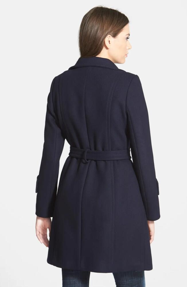 Elie Tahari 'India' Stand Collar Belted Wool Blend Coat in Midnight Cover