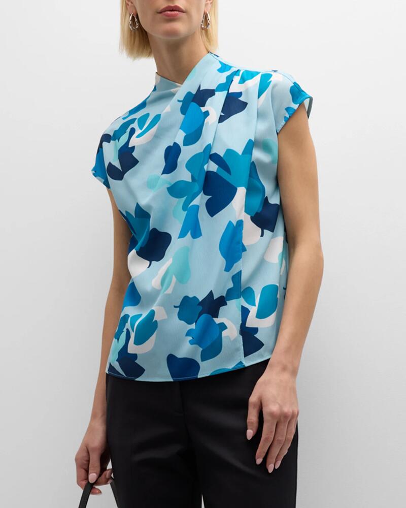 Emporio Armani Pleated Cap-Sleeve Abstract-Print Blouse Cover