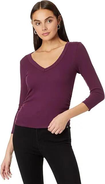 Michael Stars Enid 3/4 Sleeve V-Neck Crop Tee (Plum) Women's Clothing Cover