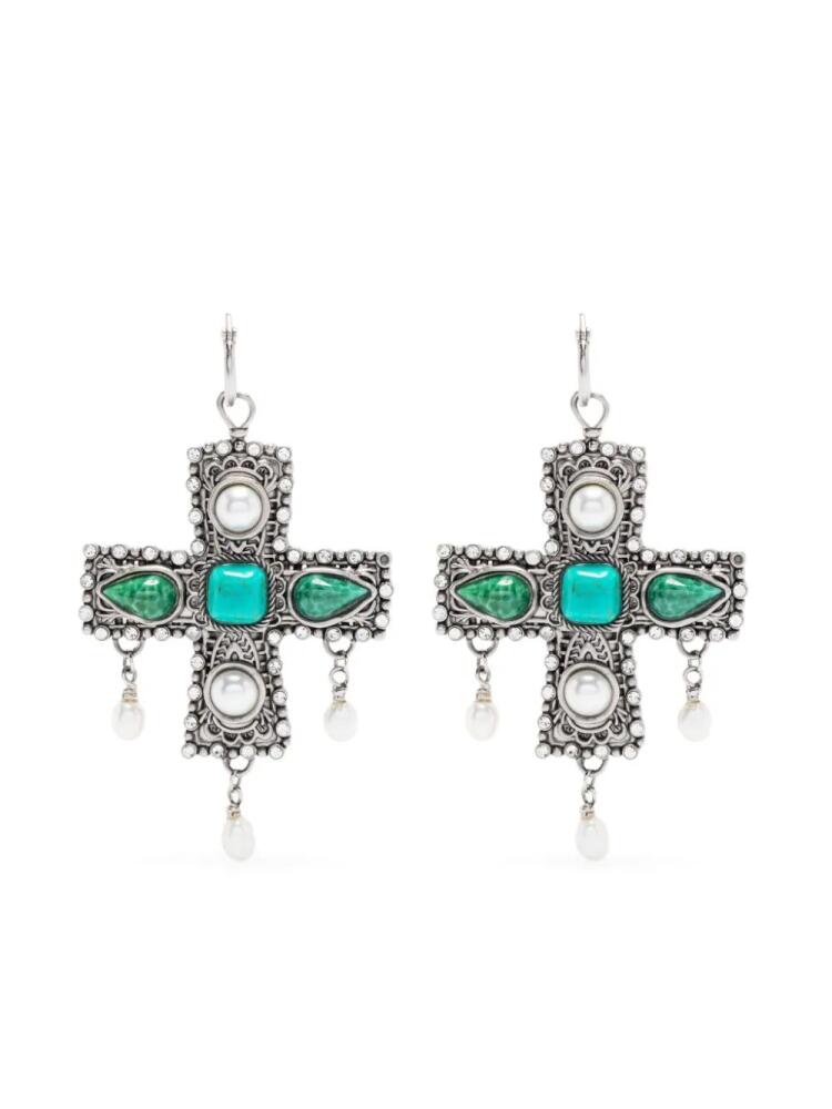 Roberto Cavalli multi-stone cross drop earrings - Silver Cover