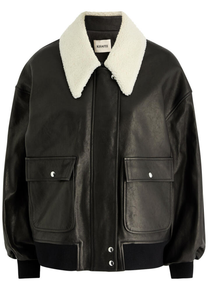 Khaite Shellar Shearling-trimmed Leather Bomber Jacket - Black Cover