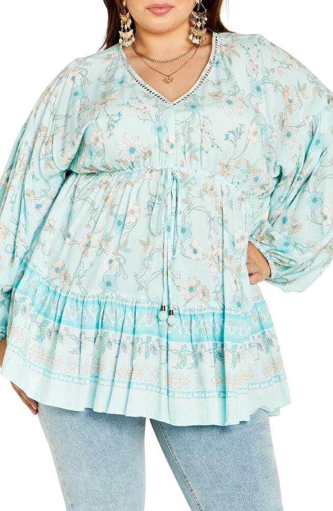 City Chic Spirited Floral Print Tunic Top in Seafoam Spirited Fl Cover