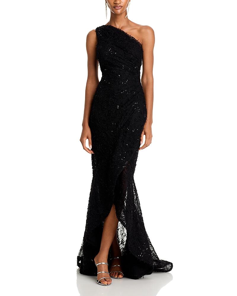 Teri Jon by Rickie Freeman Sequin Embroidered One Shoulder Gown Cover