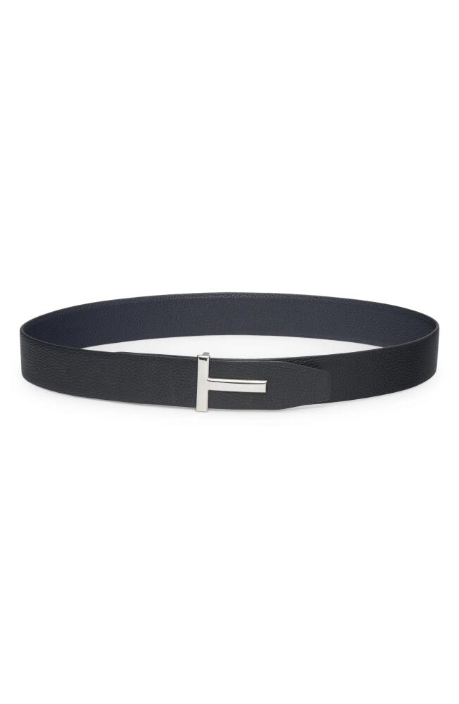 TOM FORD T Icon Reversible Soft Grain Leather Belt in Dark Navy/Black Cover