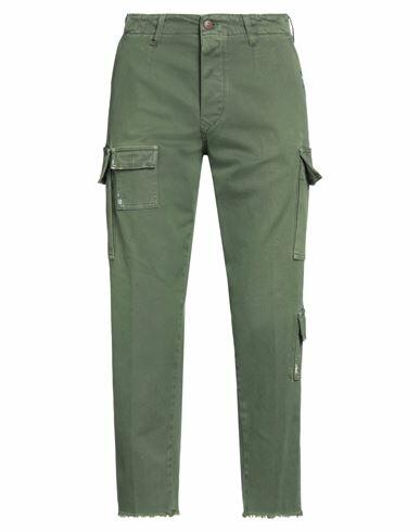 (+) People Man Pants Green Cotton, Elastane Cover