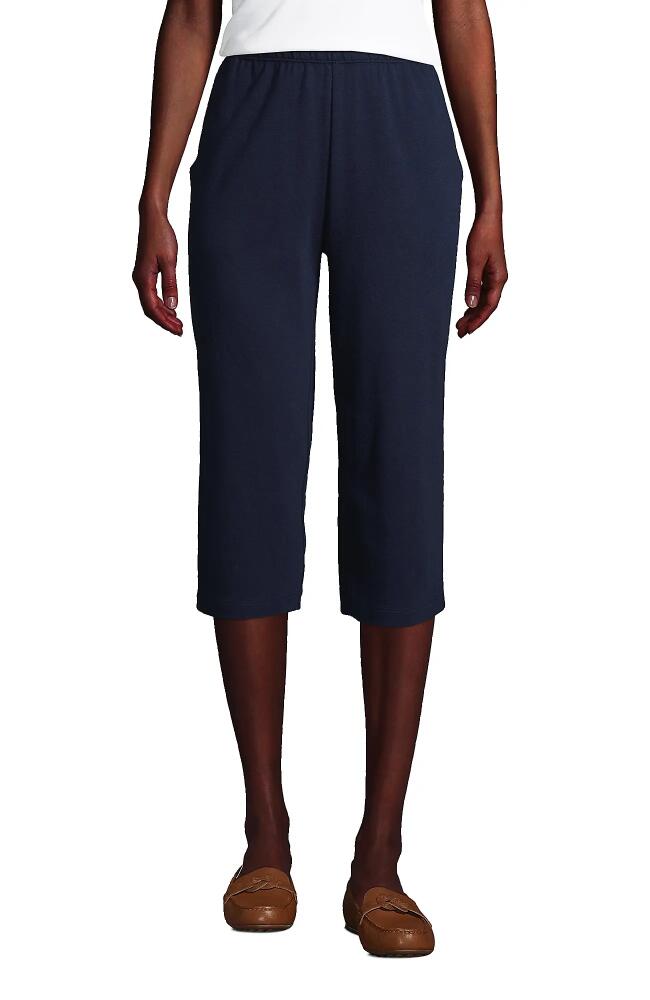 Lands' End Tall Sport Knit Elastic Waist Pull On Capri Pants in Radiant Navy Cover