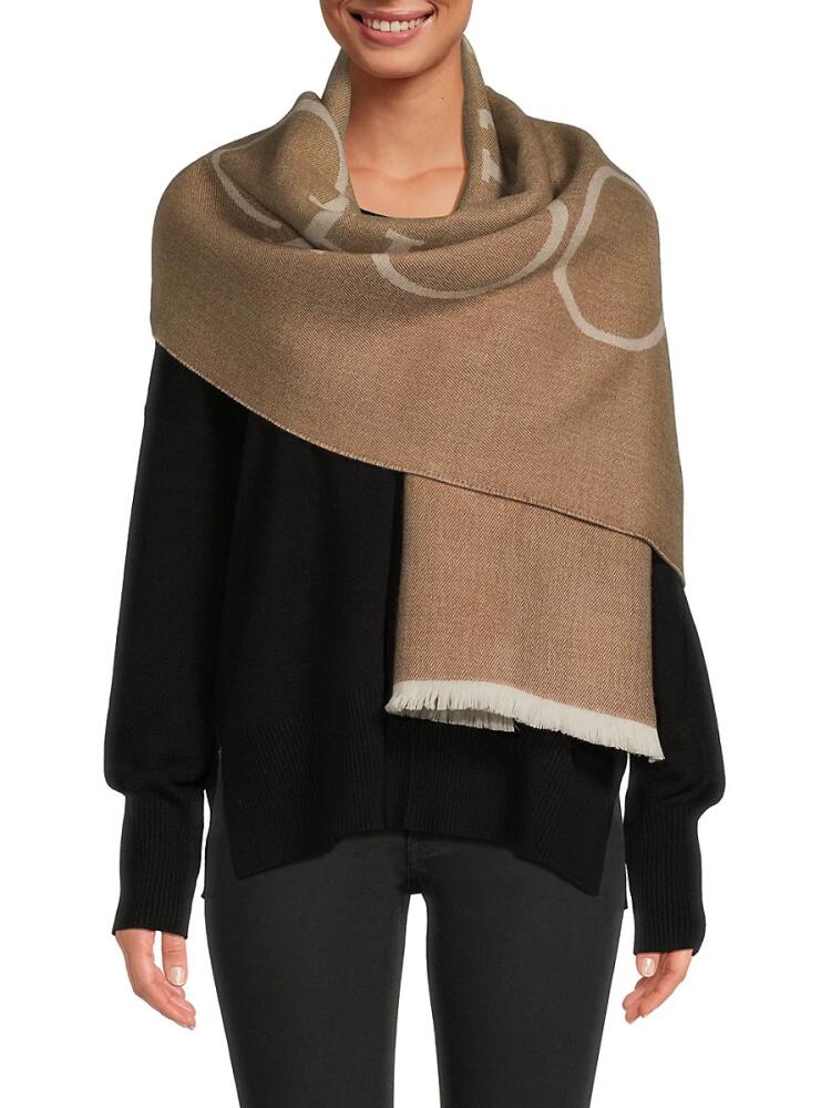 Jimmy Choo Women's Logo Fringe Virgin Wool Scarf - Camel Cover