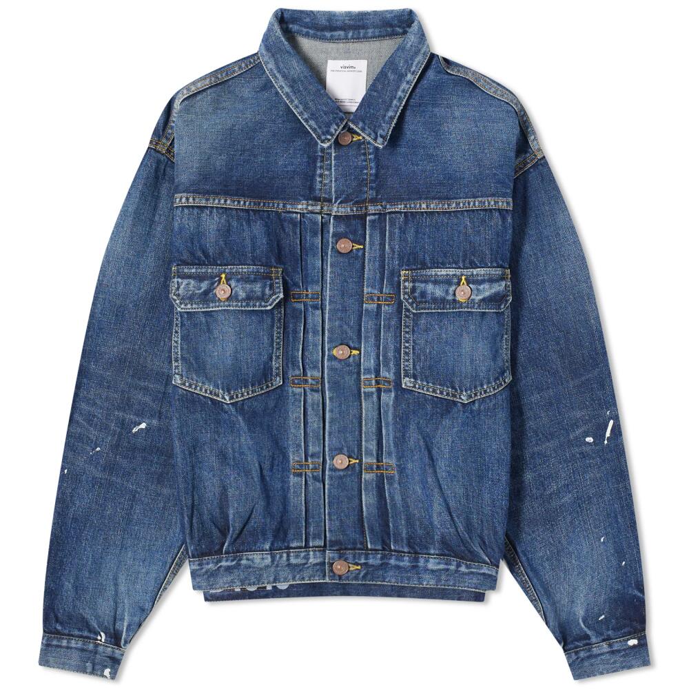 Visvim Men's 101 Damaged Denim Jacket in Indigo Paint Splatter Cover