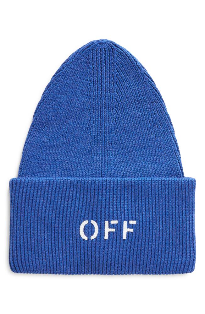 Off-White Logo Stencil Cotton Blend Beanie in Dark Blue White Cover