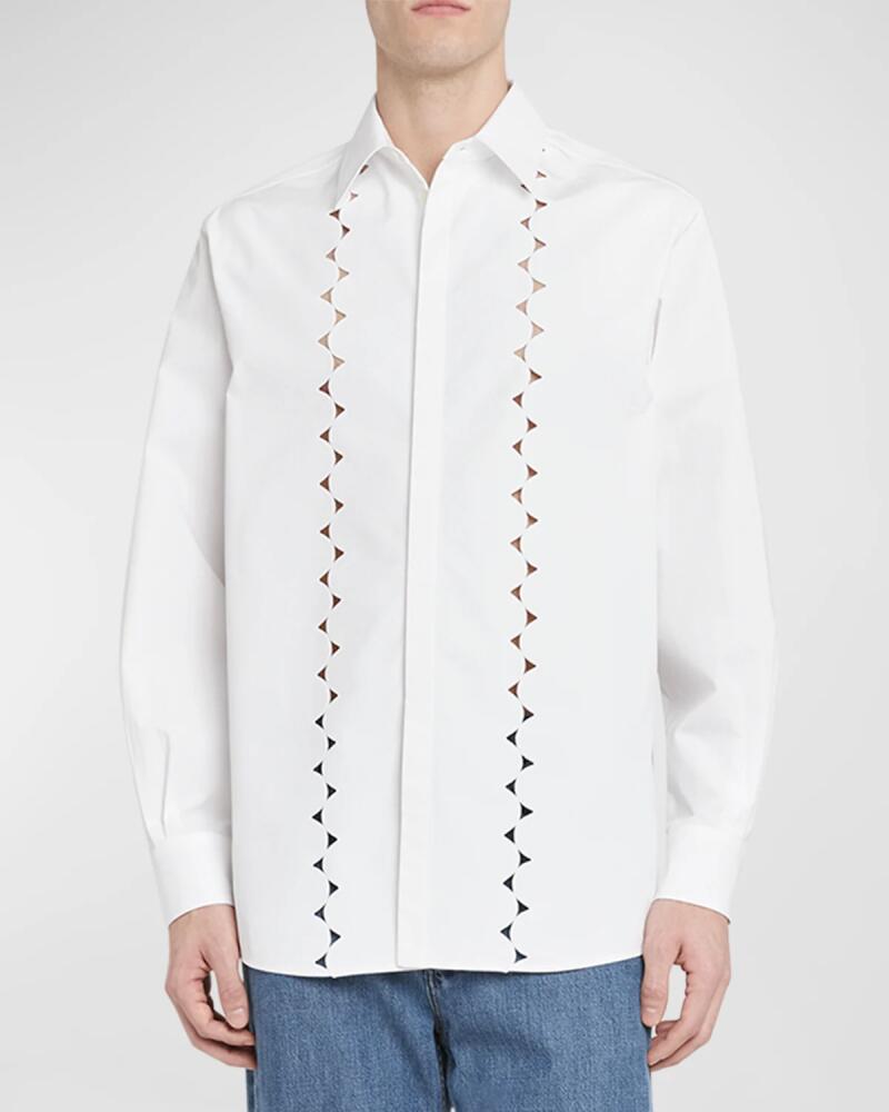 Valentino Garavani Men's Scalloped Broderie Anglaise Button-Down Shirt Cover