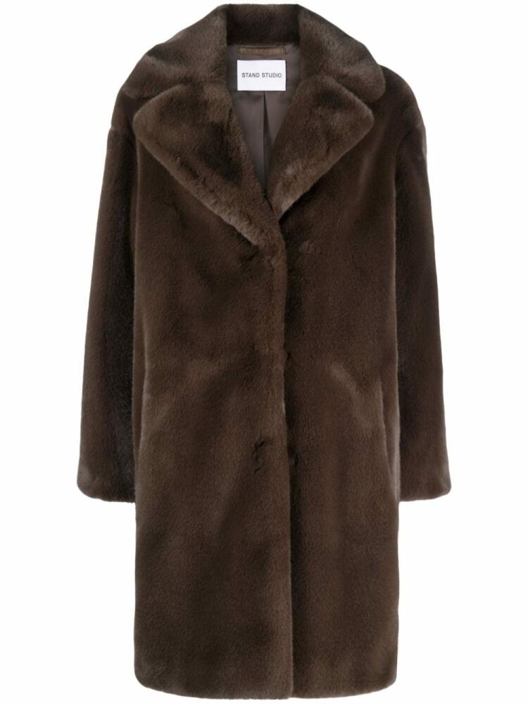 STAND STUDIO faux-fur single-breasted coat - Brown Cover