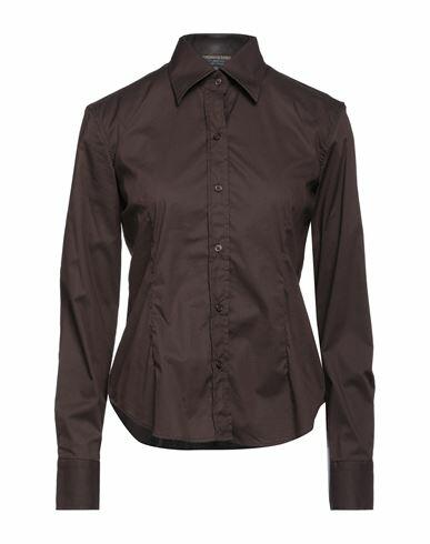 Thomas Reed Woman Shirt Dark brown Cotton, Nylon, Elastane Cover