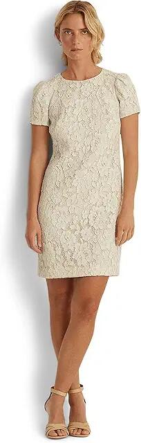 LAUREN Ralph Lauren Puff-Sleeve Lace Cocktail Dress (Mascarpone Cream) Women's Dress Cover