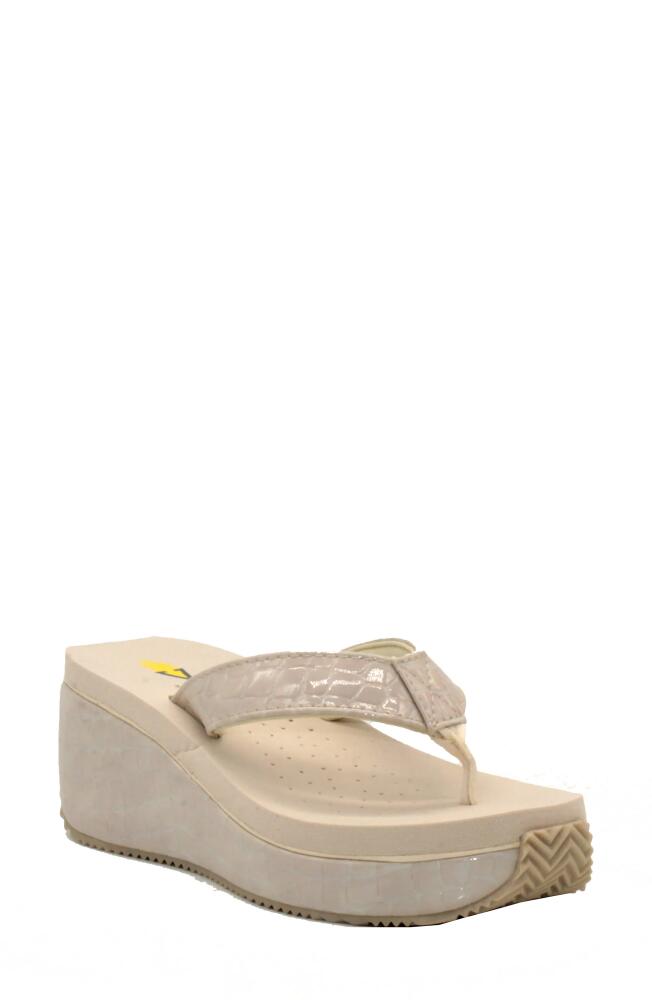 Volatile Frappachino Wedge Flip Flop in Off White Crocodile Print Cover