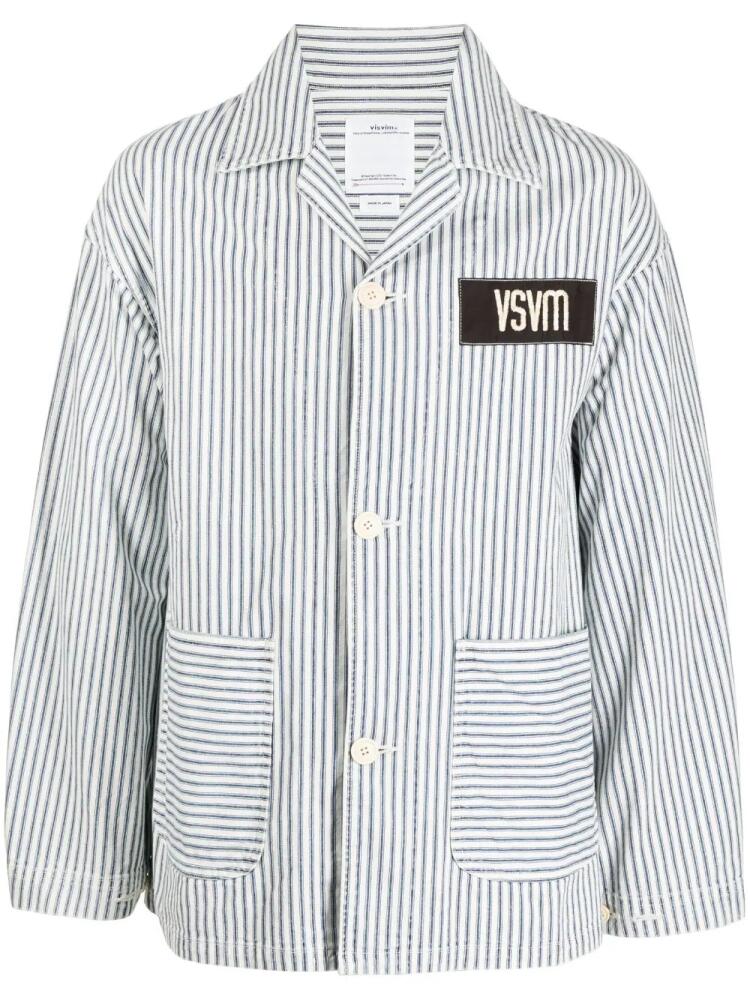 visvim logo-patch striped jacket - Blue Cover