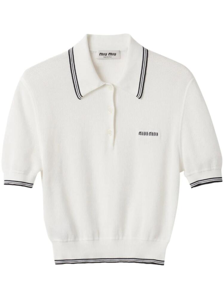 Miu Miu stripe-detail knit polo shirt - White Cover