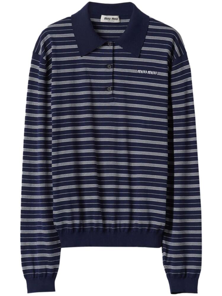 Miu Miu logo-print striped polo shirt - Blue Cover