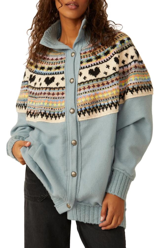 Free People Emily Fair Isle Front Button Sweater in Mineral Rainbow Como Cover