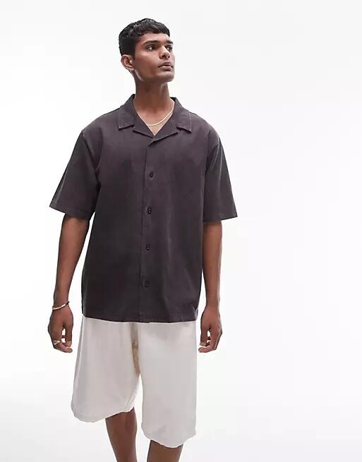 Topman oversized fit button up jersey polo in washed black Cover