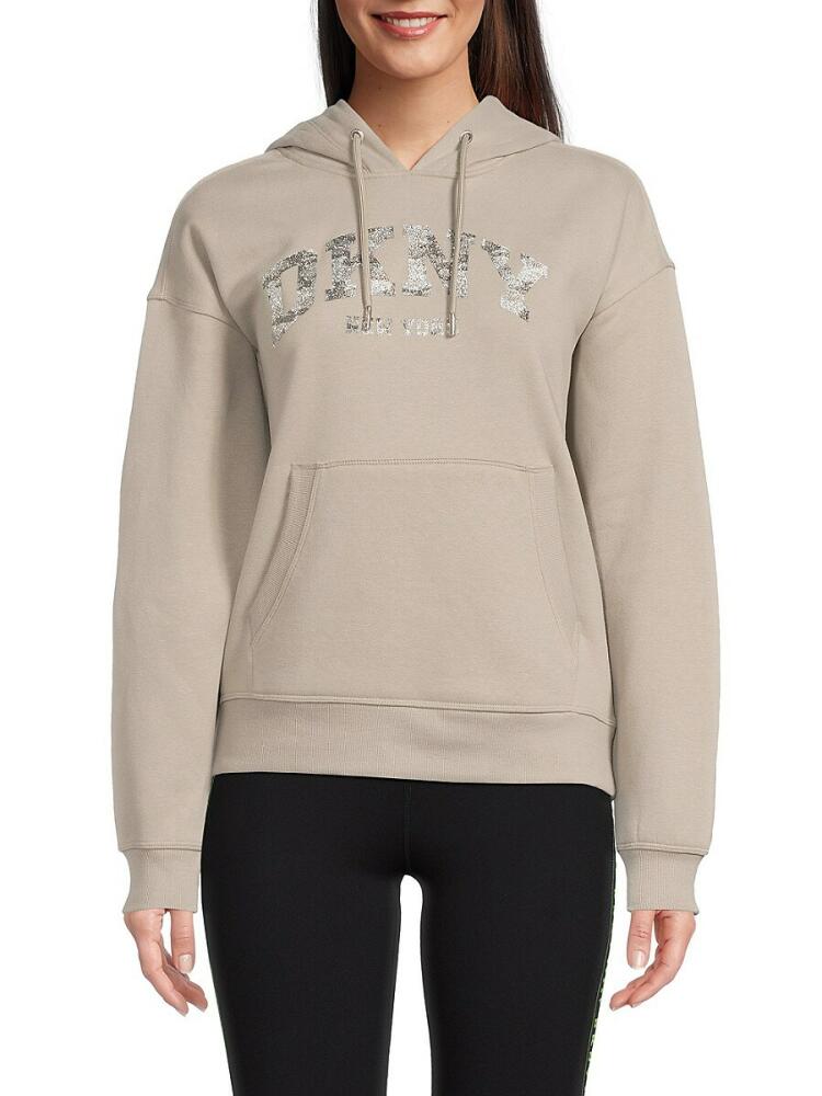 DKNY Sport Women's Logo Graphic Drawstring Hoodie - Driftwood Cover