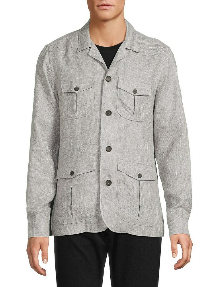 Emanuel Berg Men's Dobby Linen Blend Shacket - Grey Cover