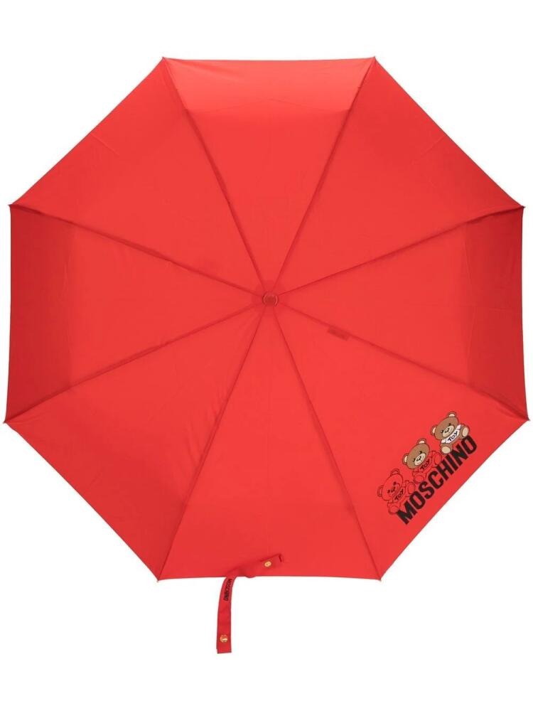 Moschino Teddy logo-print umbrella - Red Cover