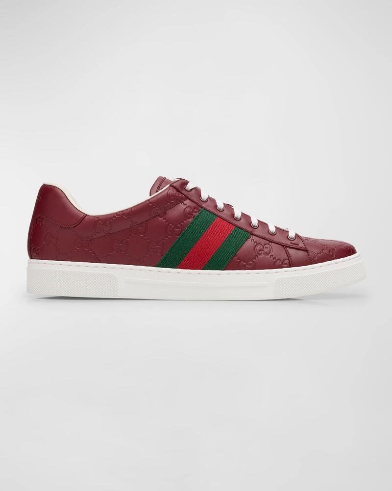 Gucci Men's Ace GG Embossed Leather Low-Top Sneakers Cover