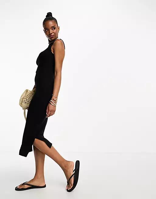 Vero Moda jersey sleeveless bodycon midi dress in black Cover