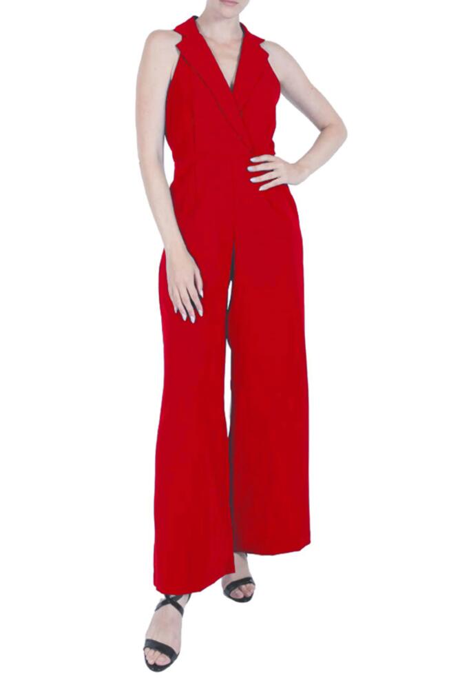 Julia Jordan Lapel Sleeveless Wide Leg Jumpsuit in Red Cover