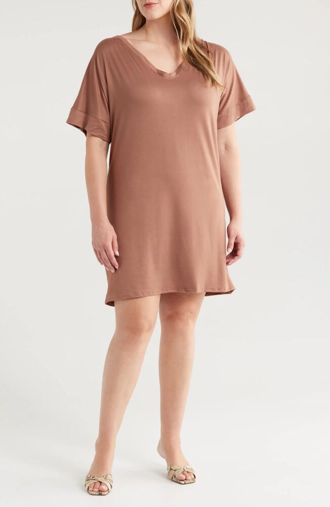 24seven Comfort Apparel Loose Fit Jersey T-Shirt Dress in Mocha Cover