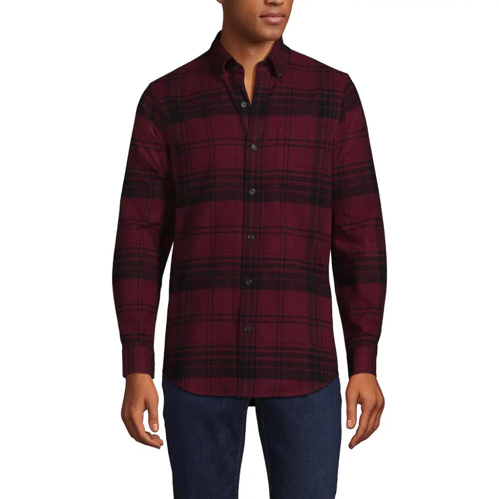 Lands' End Traditional Fit Flagship Flannel Shirt in Rich Burgundy/black Plaid Cover