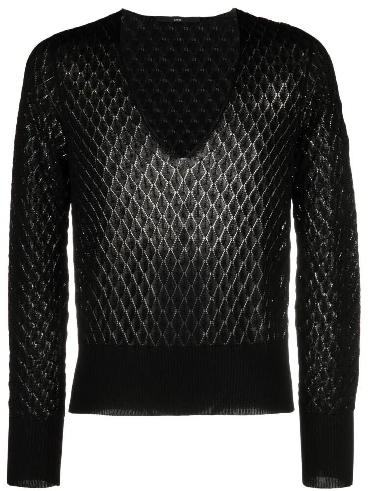 SAPIO pointelle-knit V-neck jumper - Black Cover