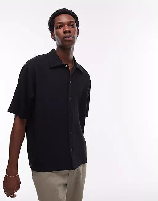 Topman oversized fit jersey polo with snaps in black Cover