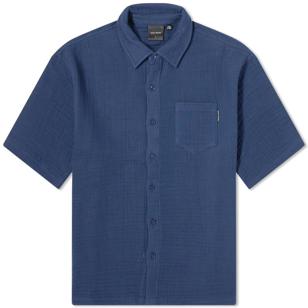 Daily Paper Men's Enzi Seersucker Short Sleeve Shirt in Pageant Blue Cover