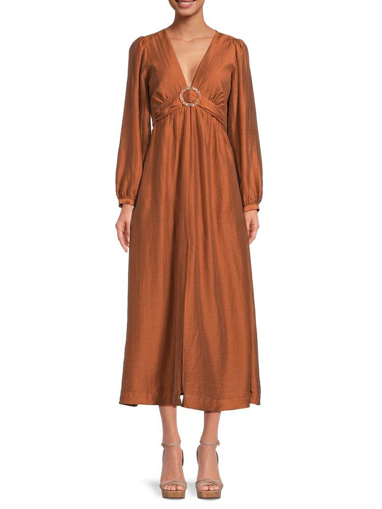 Lost + Wander Women's Pacific Grove Linen Blend Midi Dress - Brown Cover