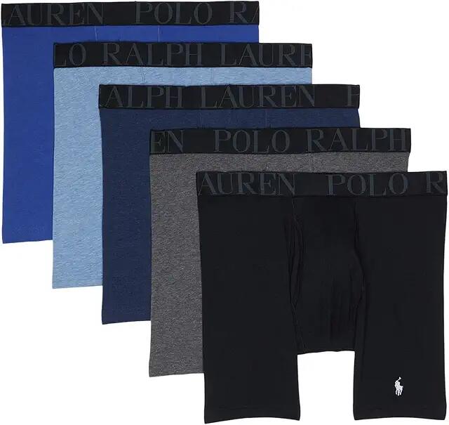 Polo Ralph Lauren 5-Pack Stretch Fit Classic Boxer Briefs (Polo Black/Charcoal Heather/Pale Royal Heather/Blue Saturn/Monro) Men's Underwear Cover