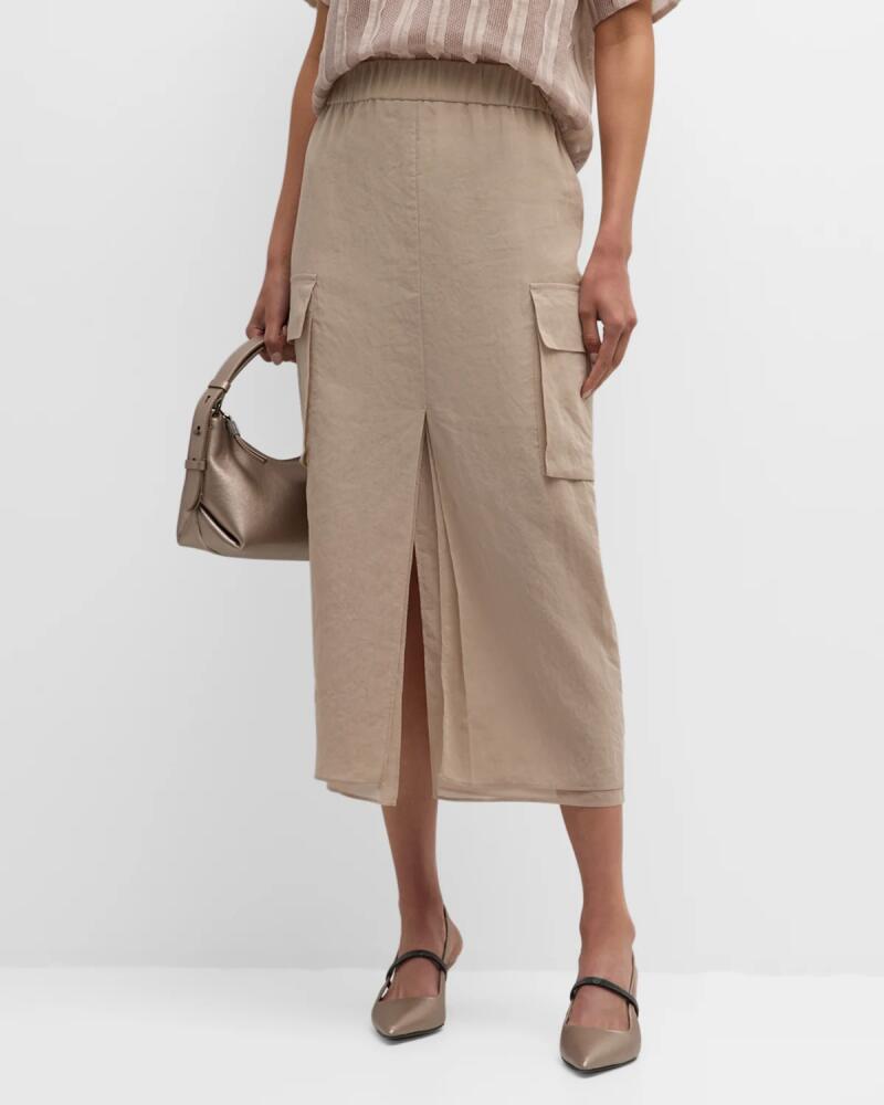 Brunello Cucinelli Organza Sheer Cargo Maxi Skirt Cover