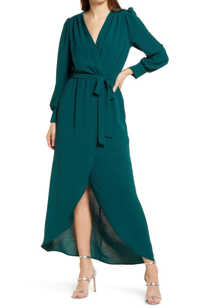 Fraiche by J Wrap Front Long Sleeve Dress in Dark Green Cover