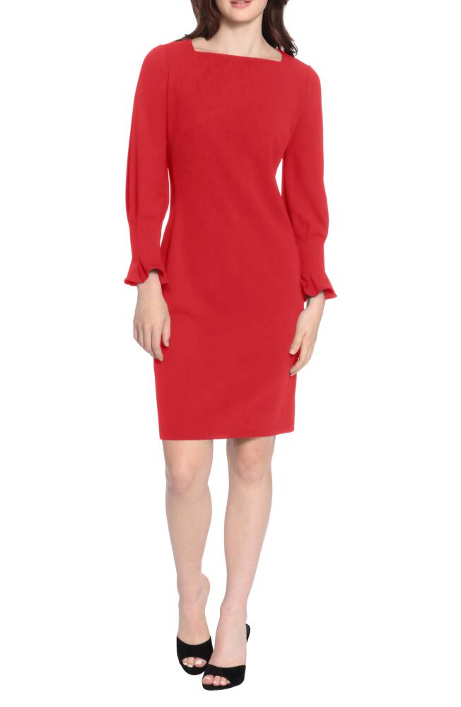 Donna Morgan Pleated Long Sleeve Sheath Dress in Racing Red Cover