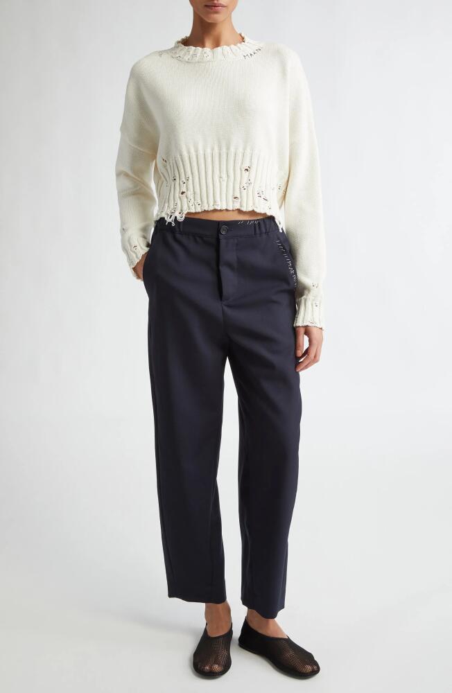 Marni Distressed Cotton Crop Sweater in Lily/white Cover