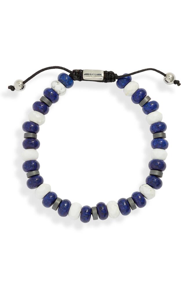 CLIFTON WILSON Men's Blue & White Stone Beaded Bracelet in Black Cover