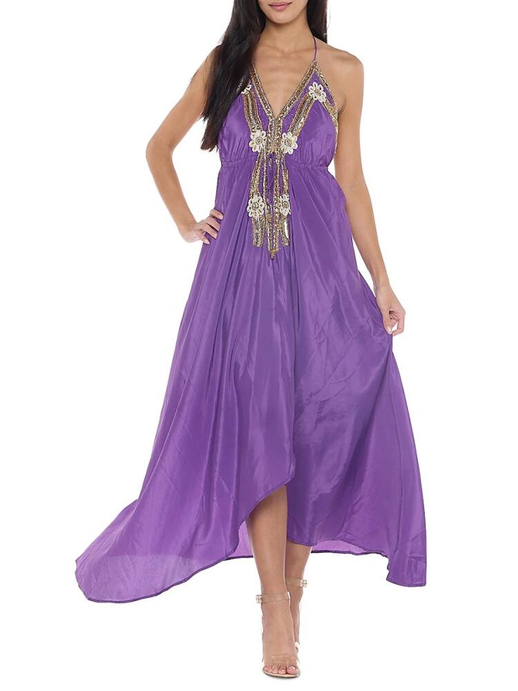 Ranee's Women's Embellished Halter Maxi Dress - Purple Cover