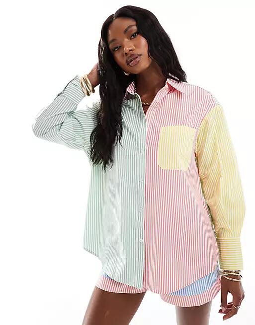 Extro & Vert patchwork shirt in pastel stripe - part of a set-Multi Cover