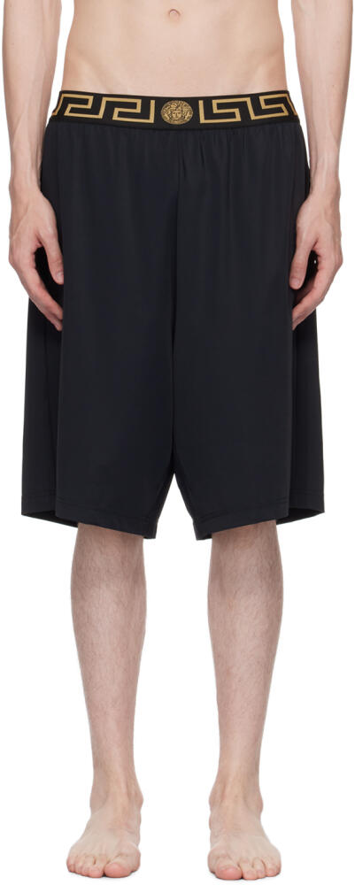 Versace Underwear Black Greca Long Swim Shorts Cover