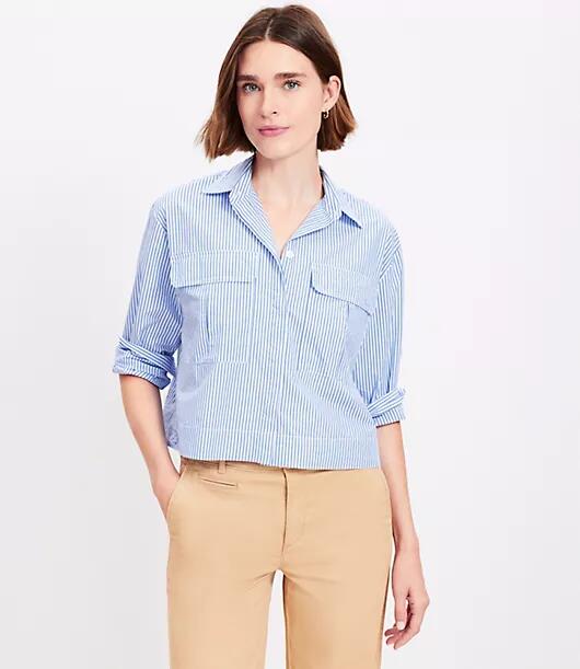 Loft Petite Striped Poplin Modern Utility Shirt Cover