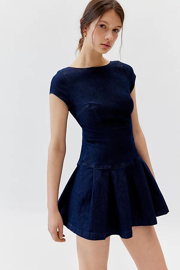 Urban Outfitters UO Bryan Bow-Back Pleated Denim Mini Dress in Indigo Cover