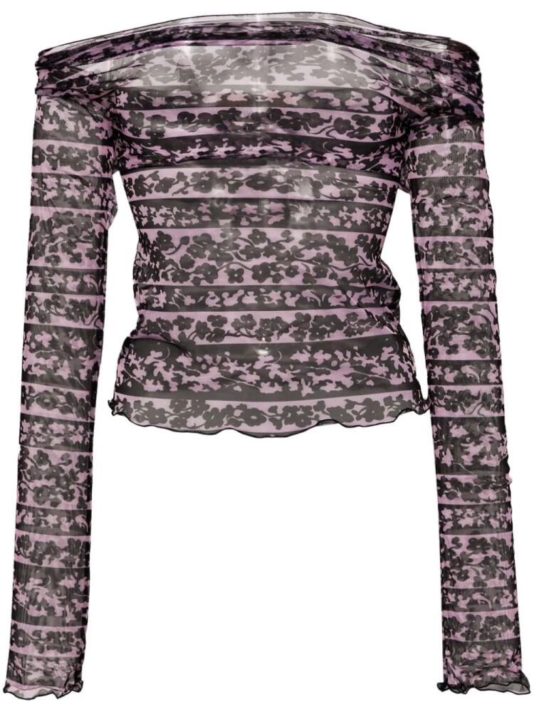 KNWLS Clavicle abstract-print mesh top - Pink Cover