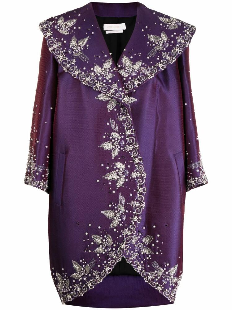 Saiid Kobeisy Mikado beaded satin-finish jacket - Purple Cover