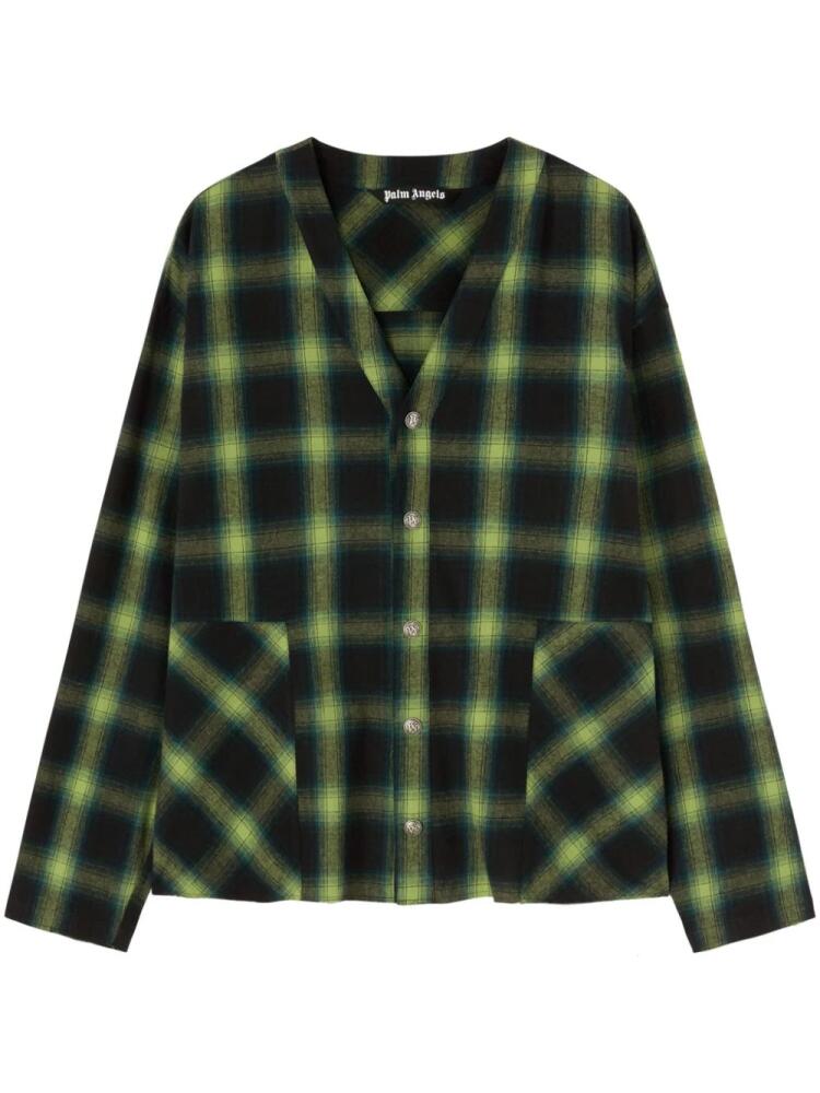 Palm Angels V-neck check-pattern cotton shirt - Green Cover